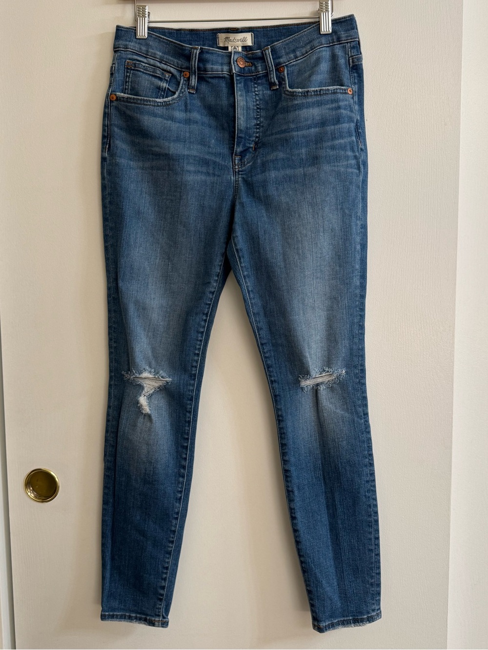 Madewell Mid-Rise Distressed Skinny Jeans - Medium Blue